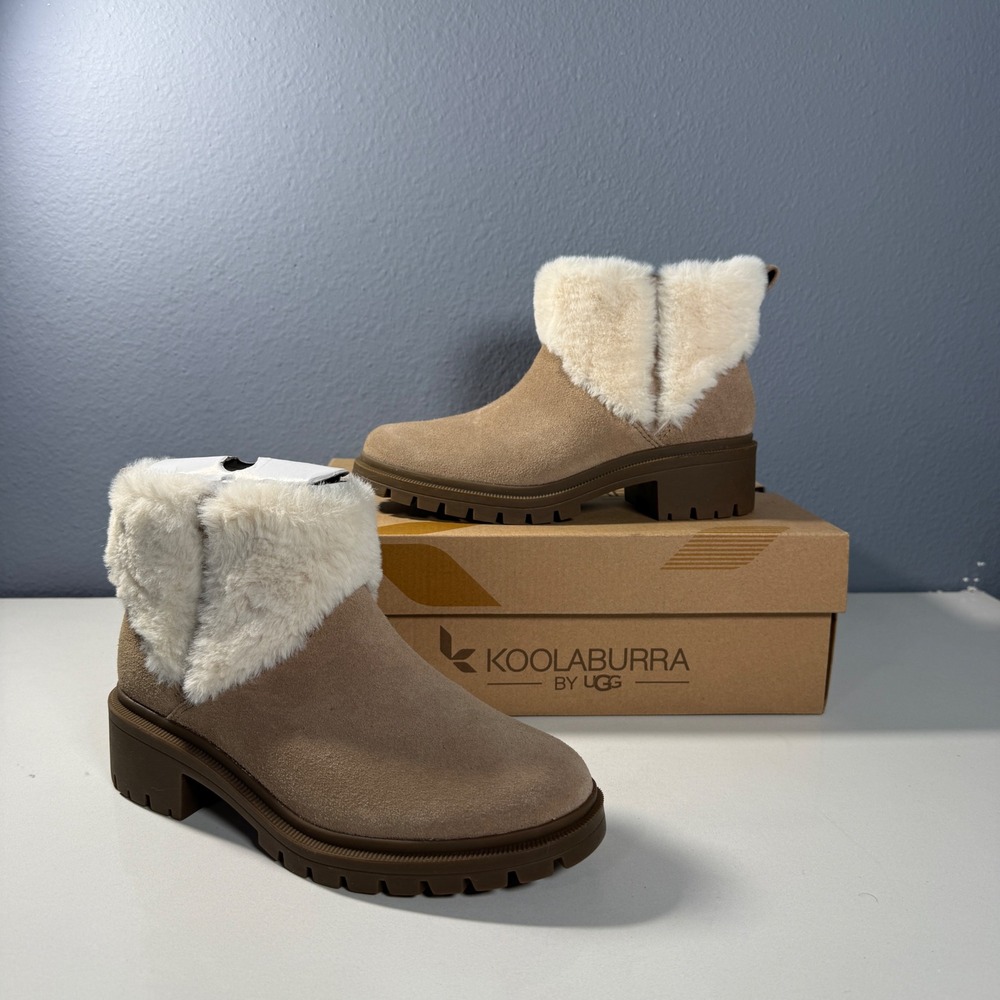Koolaburra by UGG Berea Fuzz Ankle Boots Suede Faux Fur Amphora Tan Size 6